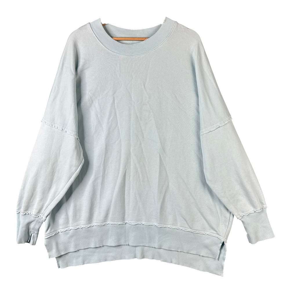 Aerie Sunday Soft Oversized Sweatshirt Light Blue Raw Seam Crew Neck Small